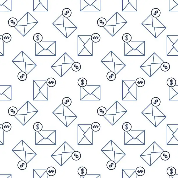 Vector illustration of Envelope with Dollar Sign vector outline seamless pattern