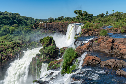 Aerial view of the Iguazu Falls. View over the Garganta del Diablo the Devil's Throat.