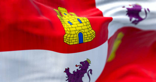 istock The Castile and Leon flag waving in the wind on a clear day 1479455337