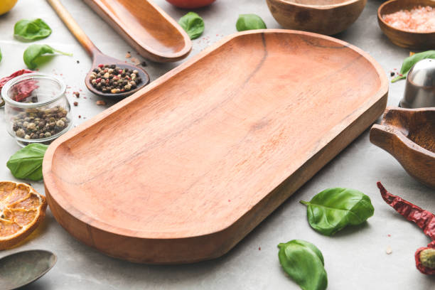 Modern empty trendy Craft Plates And Bowls with ingredients