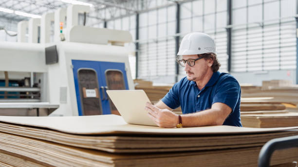 Professional Engineer checking quality control, and Manufacturing Operations stock photo
