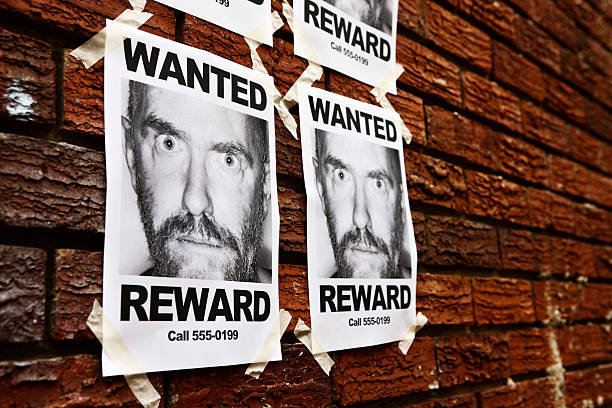 istock Group of identical "Wanted"  mug shots on brick wall 147946054