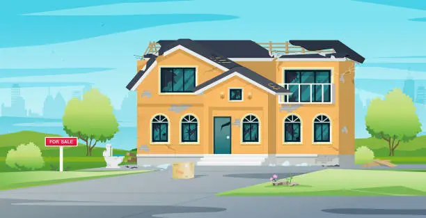 Vector illustration of Selling an old house.