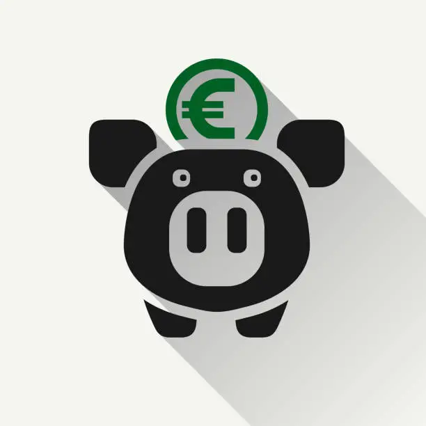 Vector illustration of piggy bank, icon with euro sign currency symbol, made in flat syle