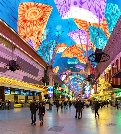 Las Vegas, United States - November 22, 2022: A picture of the colorful Fremont Street Experience.