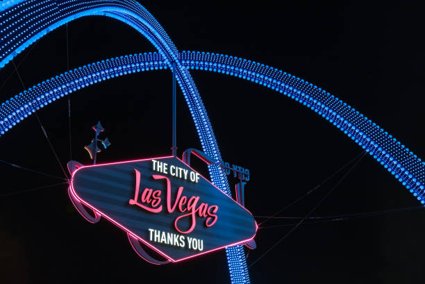 Las Vegas, United States - November 22, 2022: A close-up picture of the Las Vegas Boulevard Gateway Arches at night.