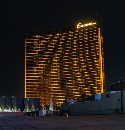 Las Vegas, United States - November 22, 2022: A picture of the Encore at Wynn Las Vegas at night.