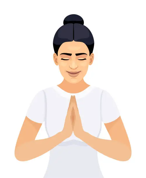 Vector illustration of Woman praying for blessing from God.