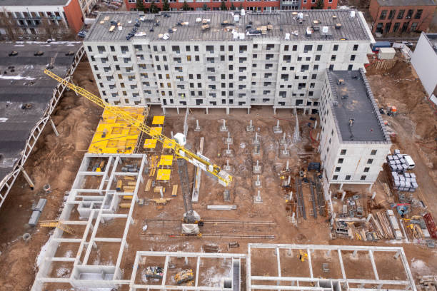 istock Drone photography of apartment construction site during spring morning. 1479465829