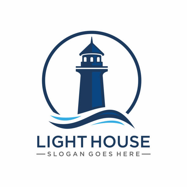 illustration des leuchtturm-logo-designs - lighthouse stock-grafiken, -clipart, -cartoons und -symbole
