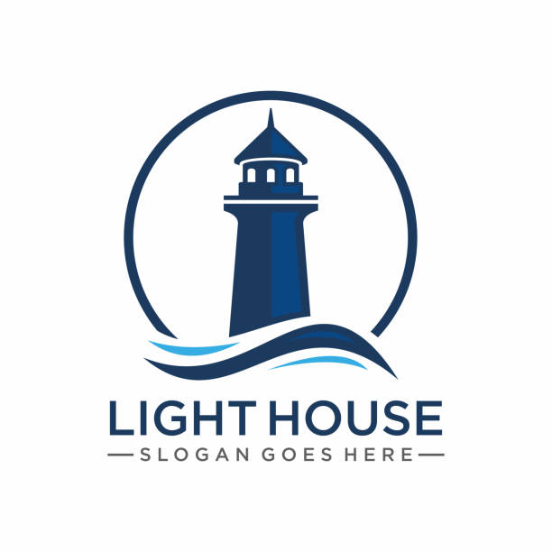 illustrazioni stock, clip art, cartoni animati e icone di tendenza di illustrazione vettoriale del disegno del logo del faro - lighthouse