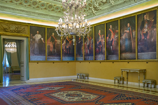 Palermo, Italy - October 17, 2022: The Viceroys hall in the apartments ofthe Norman Palace also known as the Royal Palace