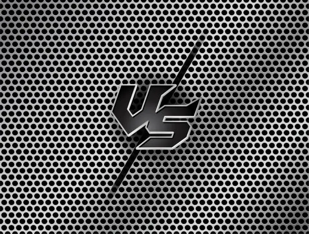 Vector illustration of Versus VS for Sports - Battle - Fight - Race Competition with Silver Metal Grill on Dark Black Background - abstract vector desig