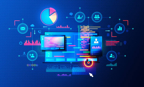 illustrations, cliparts, dessins animés et icônes de logiciel de gestion des processus et outils de travail collaboratif - illustration conceptuelle - traqueur de gibier