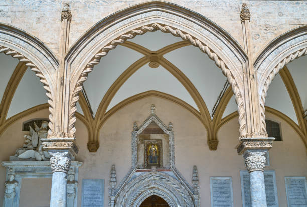 Italy, Palermo, the portico of the southern entrance to The Primatial Metropolitan Cathedral Basilica of the Holy Virgin Mary of the Assumption, better known as Cathedral of Palermo