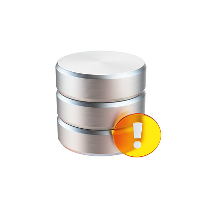 This is a 3D illustration of a database warning icon