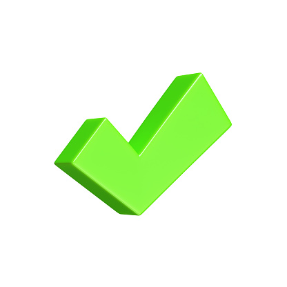 This is a 3D illustration of a checkmark icon