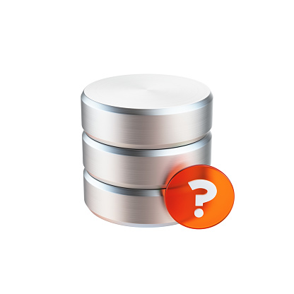This is a 3D illustration of a questionmark database icon