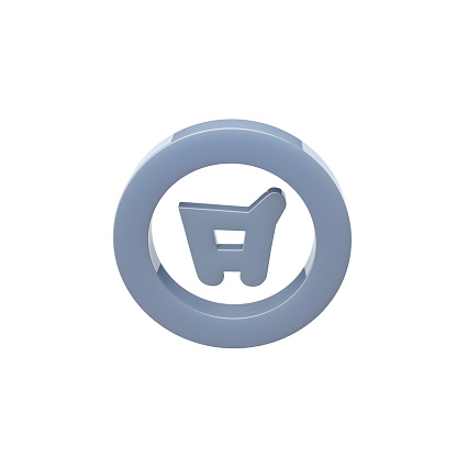 This is a 3D illustration of a shopping cart icon