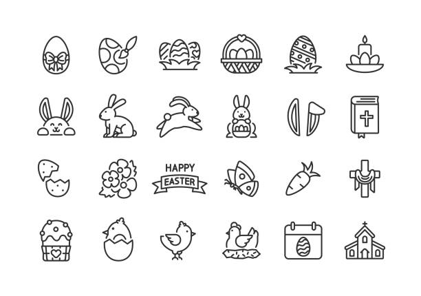 Easter Line Icons Editable Stroke Easter line icons. Editable stroke. Vector illustration. bunny ear stock illustrations