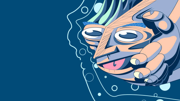 иллюстрация подводного каракуля для лица и рук. - human face cartoon bizarre smiley face stock illustrations