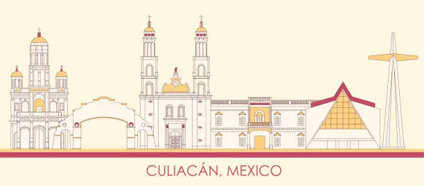 Vector illustration of Cartoon Skyline panorama of city of Culiacan, Mexico