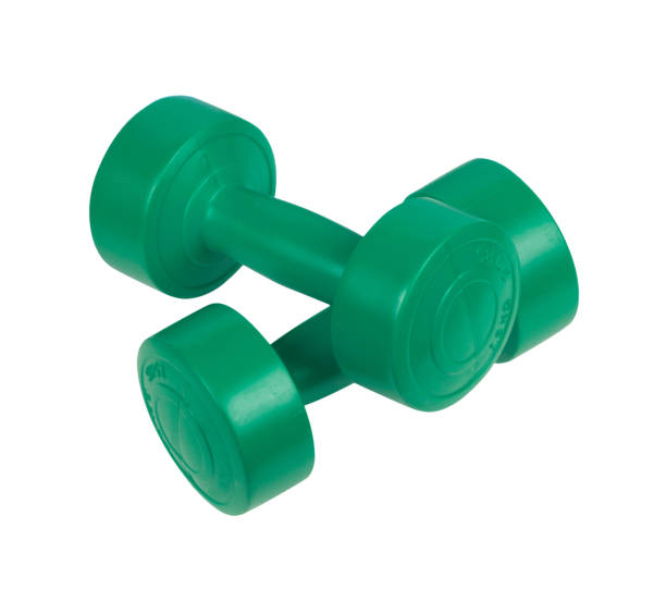 istock Two bright colored athletic rubber dumbbells, png isolated on transparent background 1479489807