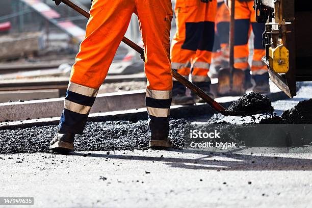 Road Construction Worker With Shovel Stock Photo - Download Image Now - Road Construction, Asphalt, Occupation