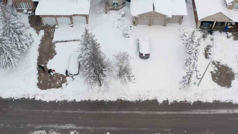 Aerial view Neighbourhood in winter after snowstorm at Rutherford road and Islington Ave., Woodbridge, Canada