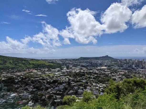 Taking in the breathtaking view from above: Diamondhead, Honolulu, and the stunning Oahu coastline, all in one frame.