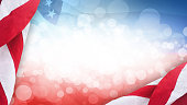Patriotic American Flag Background with Bokeh Lights and USA National Flag Border Frame