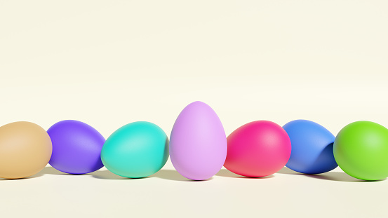 Colourful easter eggs in a row, simple holiday background