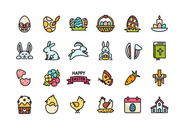 Vector illustration of Easter Color Line Icons Editable Stroke