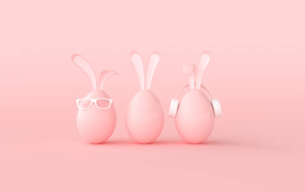 istock Easter egg with rabbit ears, glasses on pink background. Happy Easter big hunt or sale banner, mockup template. April holiday - Easter. 3d render 1479507017