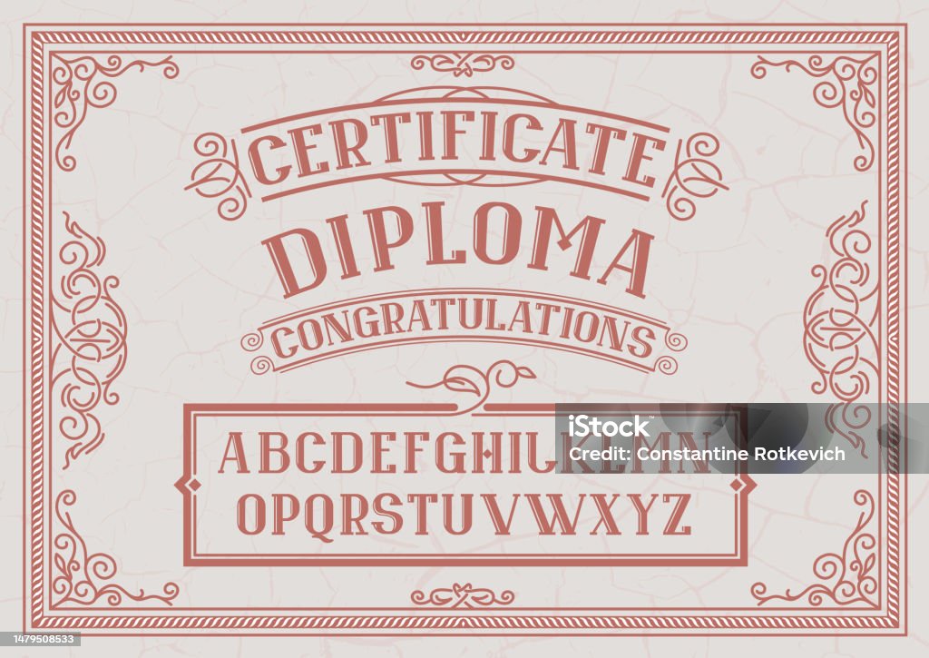 Certification Lettering Design Diploma Certificate Custom Font And Frame Template Stock Illustration ...