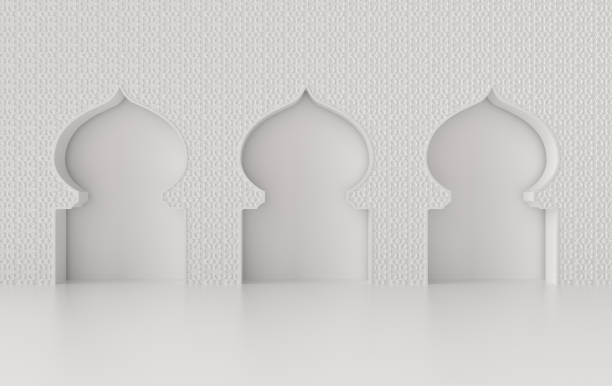 istock 3d render white mosque element in ornate arabic, Islamic architecture style. Ramadan Kareem muslim community festival. Interior mock up 1479509203