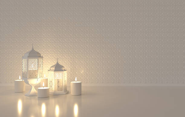 White lantern with candle, lamp with arabic decoration. Ramadan kareem or eid al fitr adha celebration. 3d rendering interior White lantern with candle, lamp with arabic decoration. Ramadan kareem or eid al fitr adha celebration. 3d rendering interior anhui province stock pictures, royalty-free photos & images