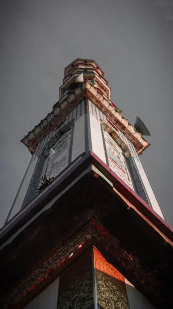 Photo of Low Angle View Of Mosque tower (Minar) Against Clear Sky - stock photo