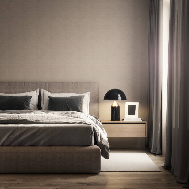istock Modern bedroom interior design. Luxury home bedroom with empty wall background. 1479511207
