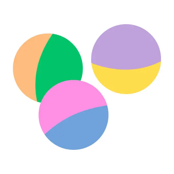 Vector illustration of Vector multi-colored balls. Marshmallow balls for cats. Toy for animals. Multicolored elipses. Flat style vector illustration.