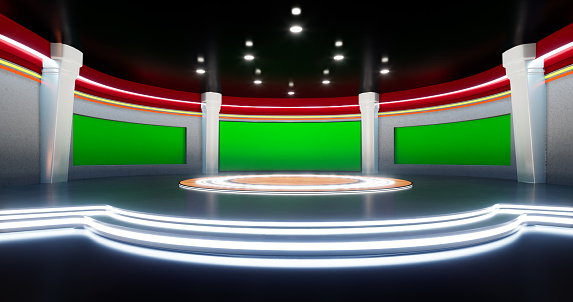 3d virtual studio set, ideal for green screen compositing.