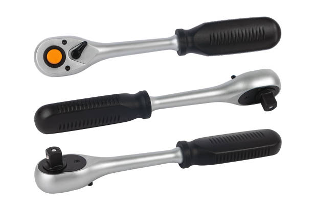 Ratchet socket wrench isolated on a white background.