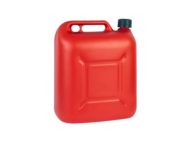 istock Red plastic petrol canister isolated on the white background. 1479516461