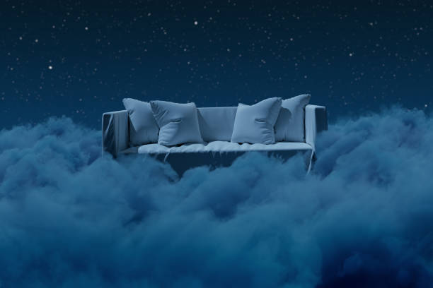 istock 3D rendering of cozy sofa over fluffy clouds at night 1479516550