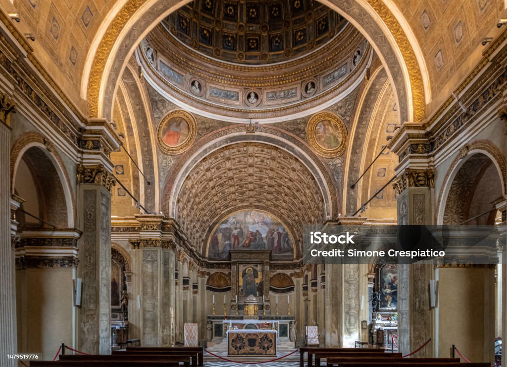 Santa Maria presso San Satiro (Saint Mary near Saint Satyrus) is a church in Milan. The church is known for its false apse, an early example of trompe-l'il, attributed to Donato Bramante Ancient Stock Photo