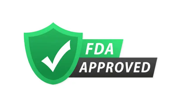 Vector illustration of FDA approved green label on white background. Flat banner. Food approved logo template. Vector illustration