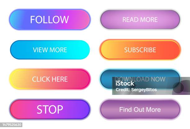 Buttons Ui Ux And Web Design Set Trendy Gradients Buttons With Shadow ...