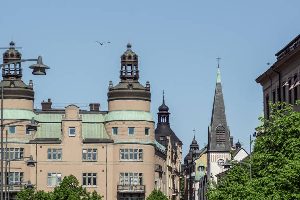 Low angle view of buildings against clear sky