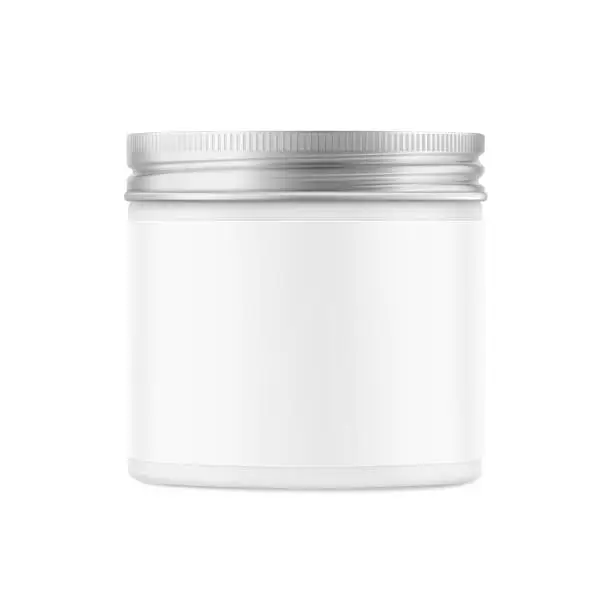 Vector illustration of Realistic white jar mockup. Vector illustration isolated on white background. Front view.