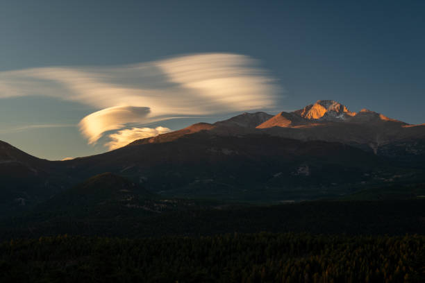 Sunrise on Longs Peak with Clouds stock photo